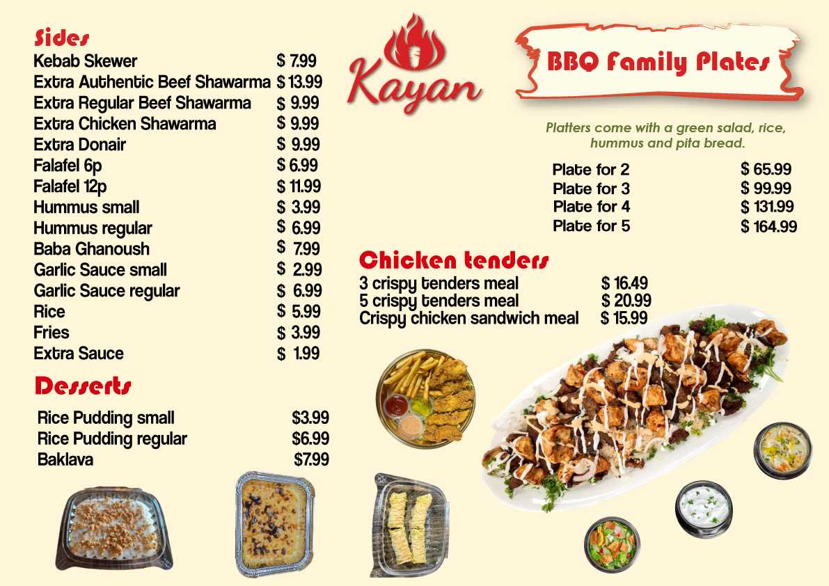 Menu, Kayan Shawarma and Grill House