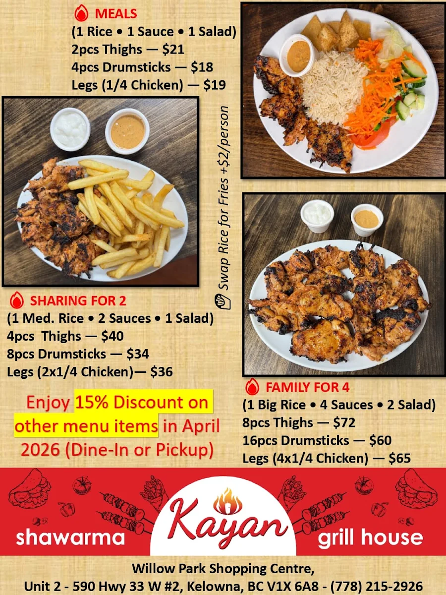 Menu, Kayan Shawarma and Grill House