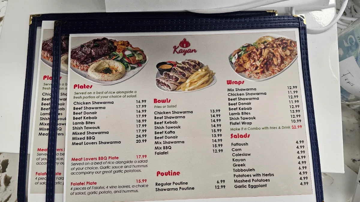 Menu, Kayan Shawarma and Grill House