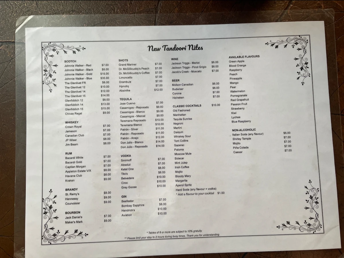 Menu, New Tandoori Nites