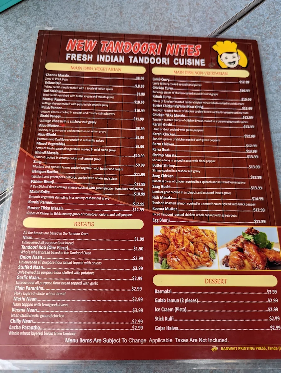 Menu, New Tandoori Nites