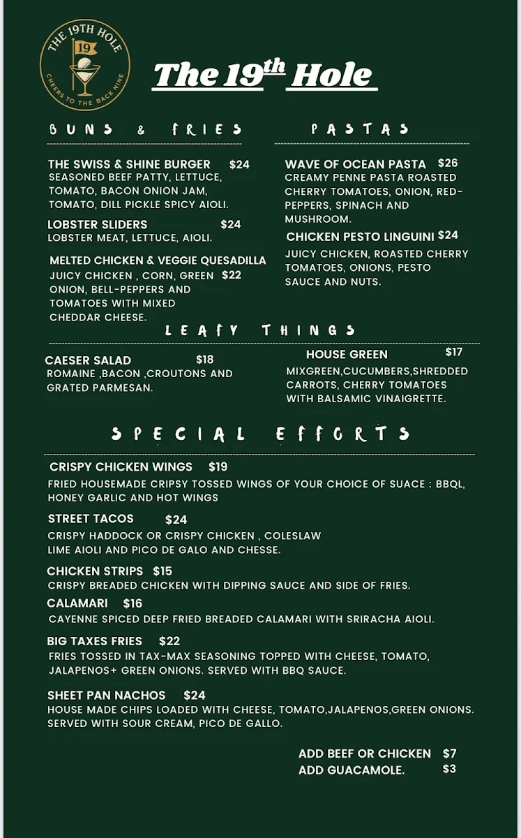 Menu, The 19th Hole