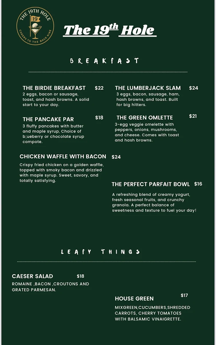 Menu, The 19th Hole