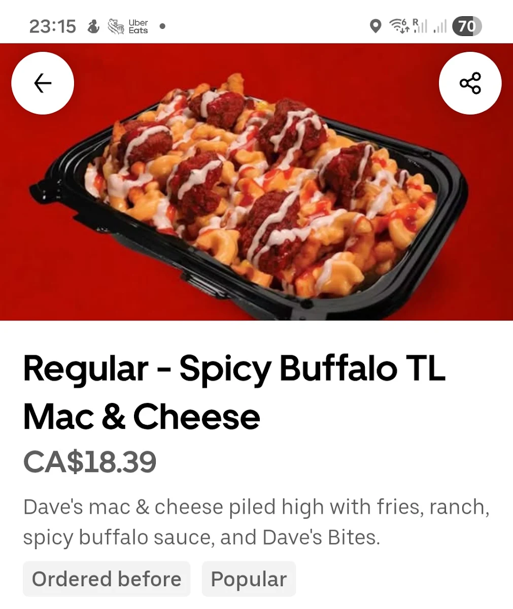 Menu, Dave's Hot Chicken