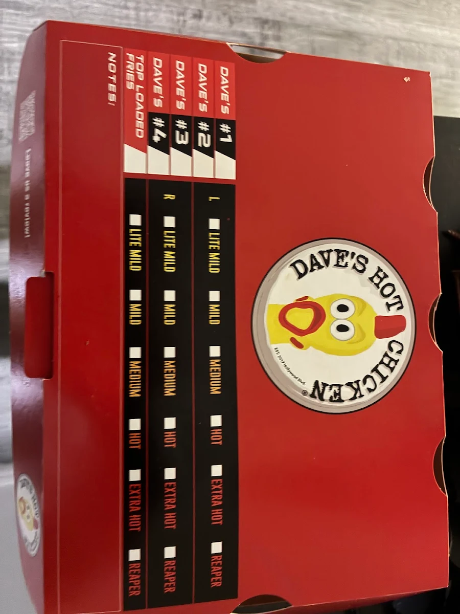 Menu, Dave's Hot Chicken