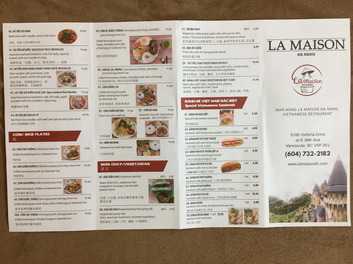 Menu, La Maison Da Nang