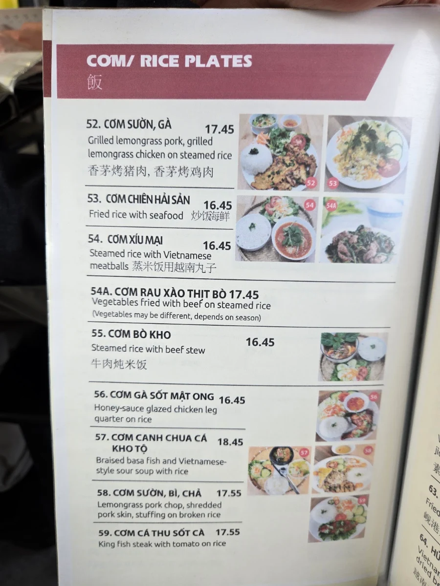 Menu, La Maison Da Nang