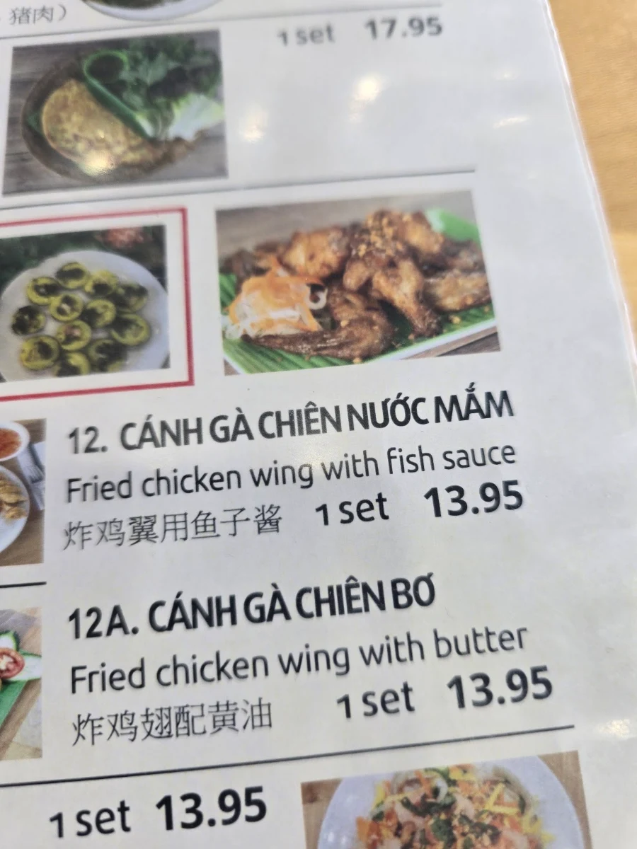 Menu, La Maison Da Nang