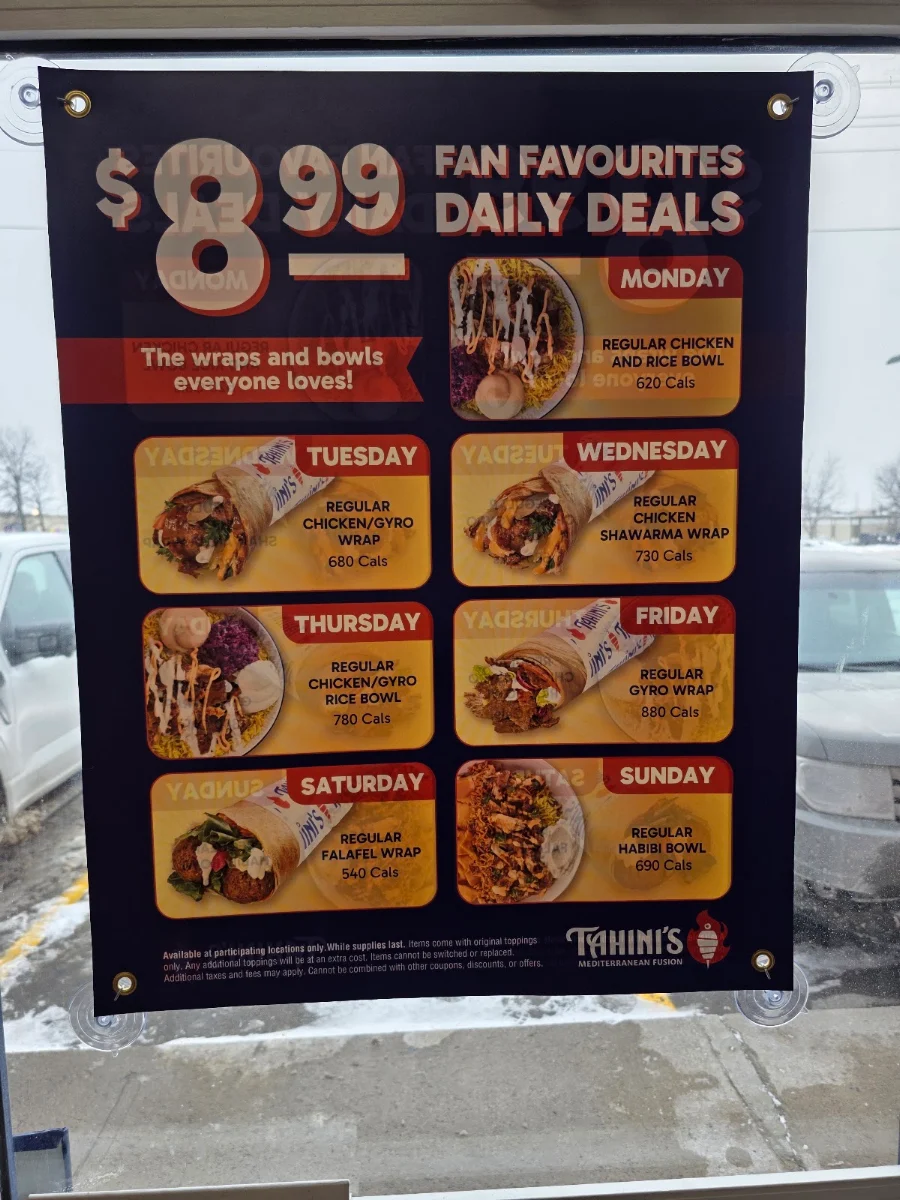 Menu, Tahini's Shawarma