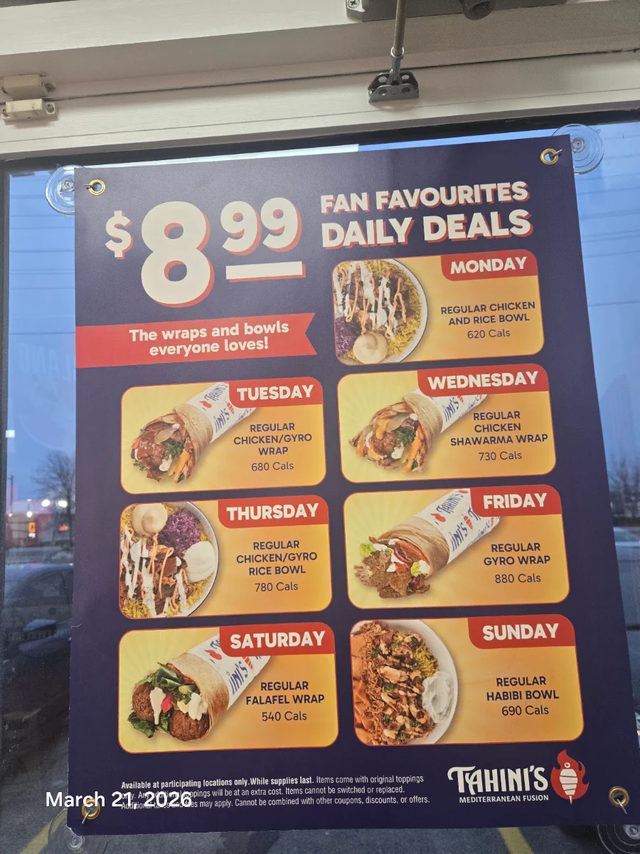 Menu, Tahini's Shawarma