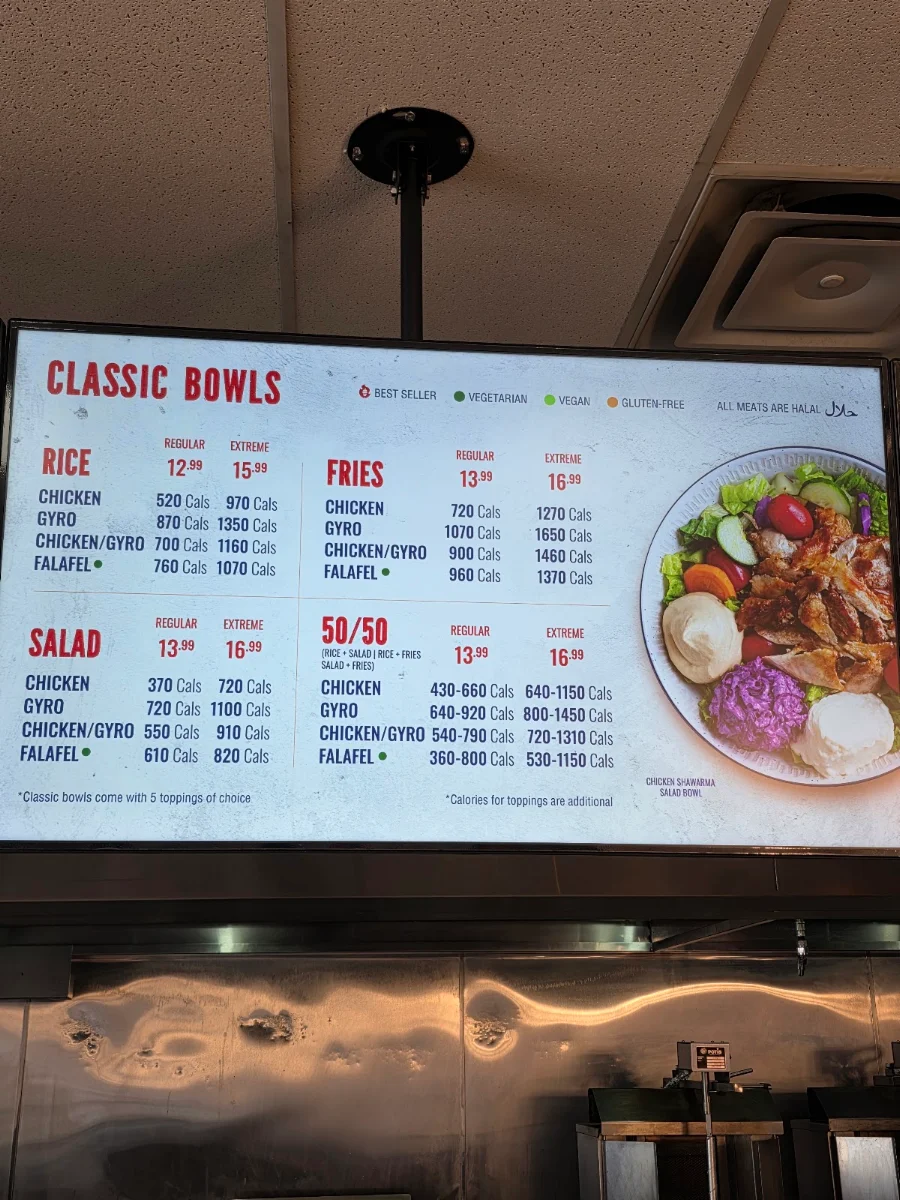 Menu, Tahini's Shawarma
