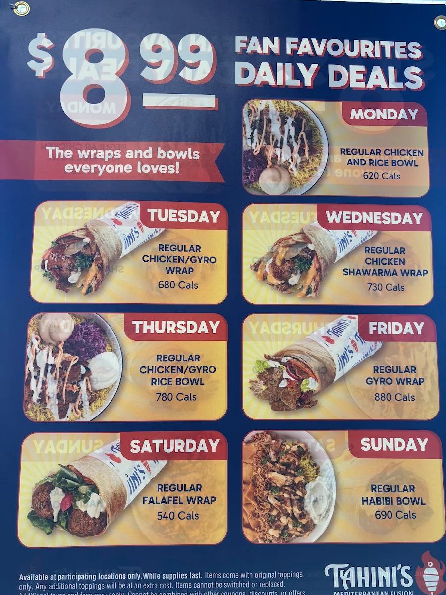 Menu, Tahini's Shawarma