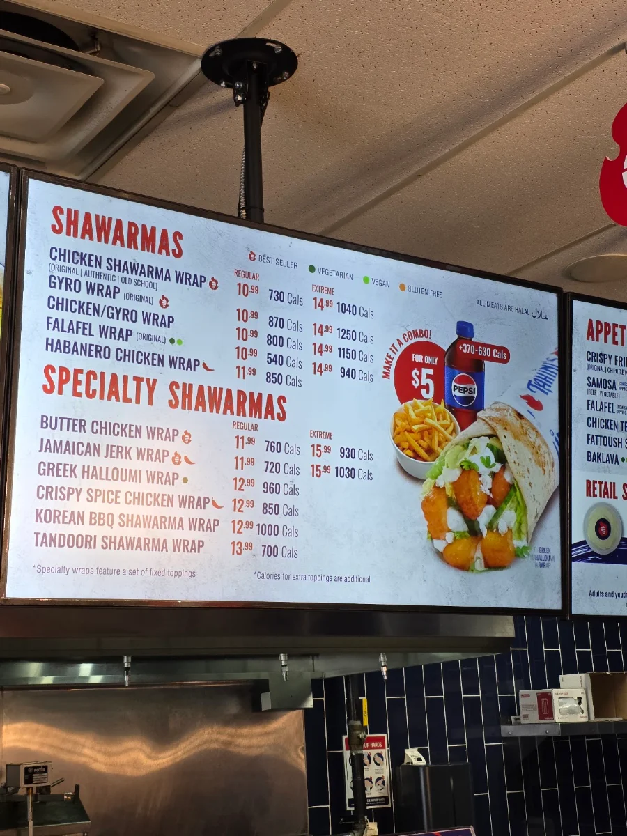 Menu, Tahini's Shawarma