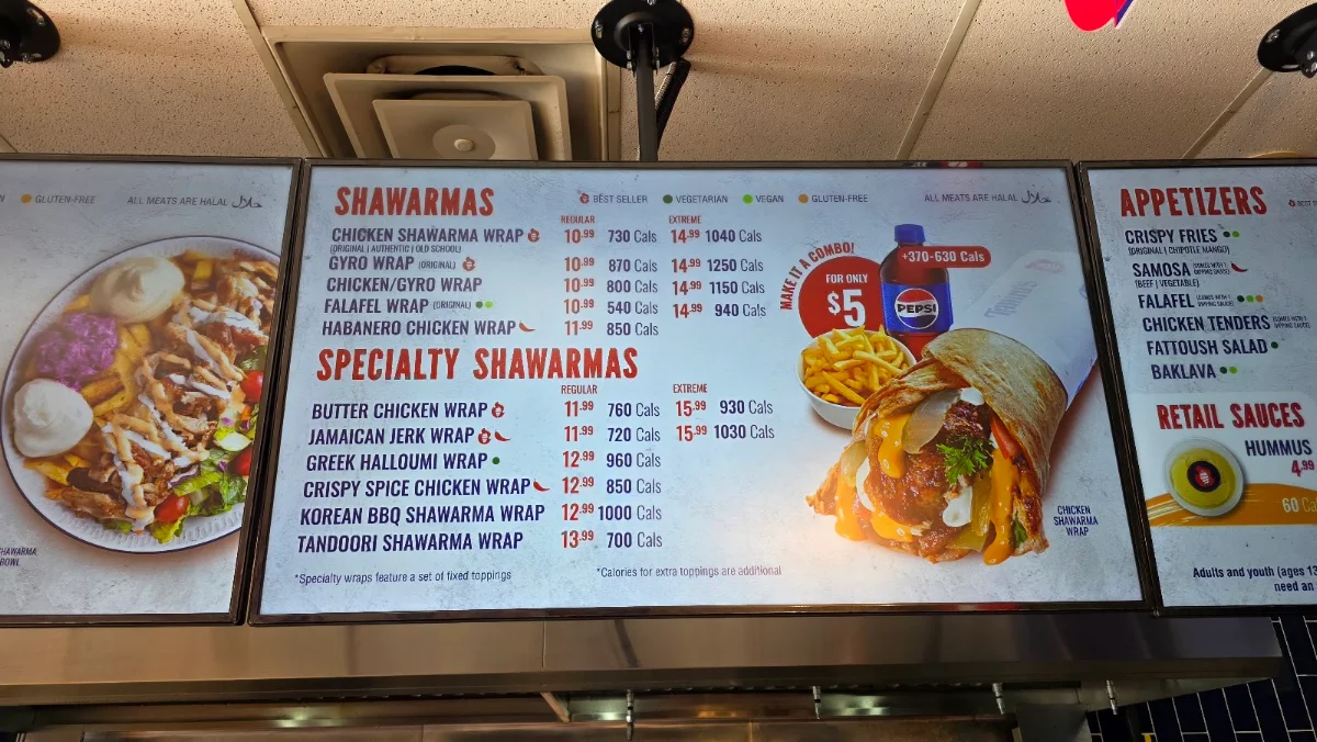 Menu, Tahini's Shawarma