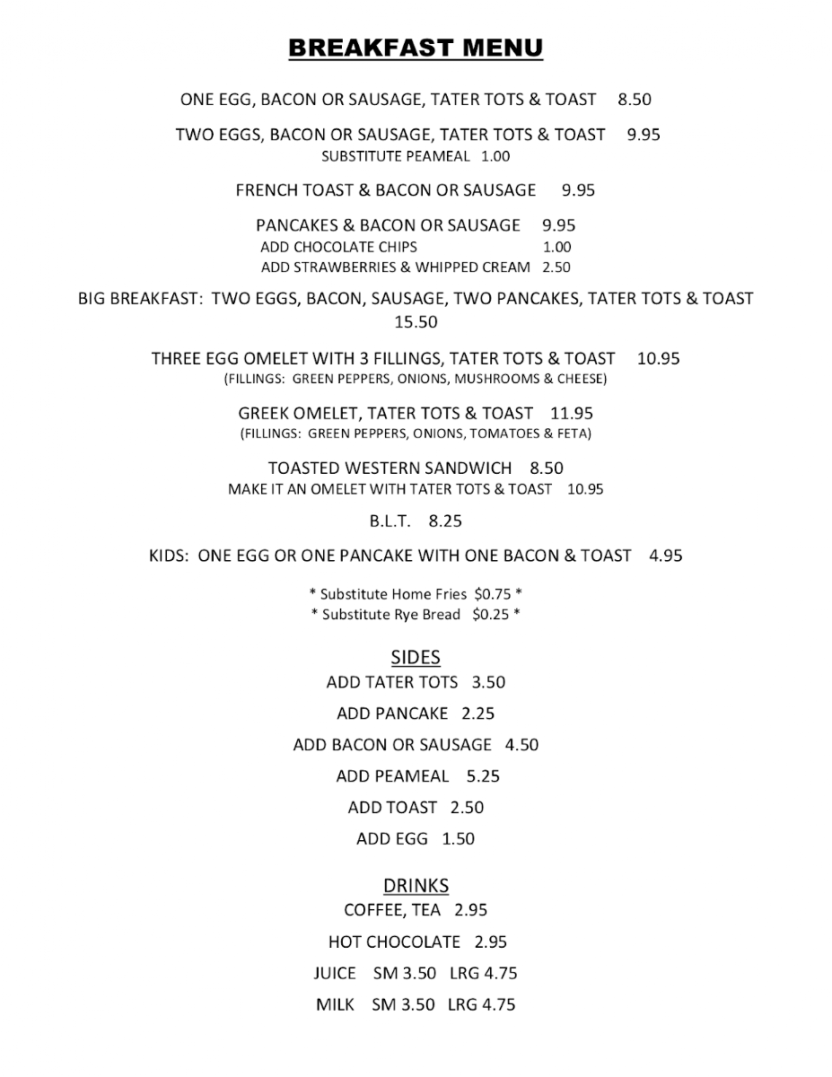 Menu, Scuttlebutt Tap & Eatery