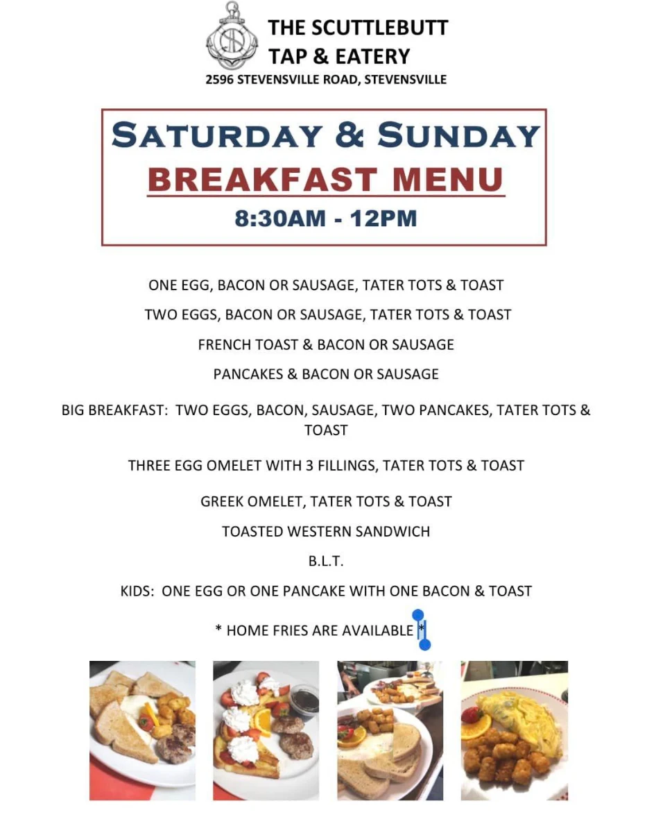 Menu, Scuttlebutt Tap & Eatery