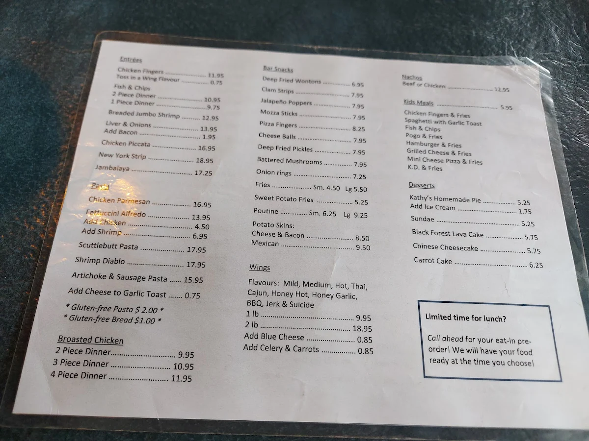 Menu, Scuttlebutt Tap & Eatery