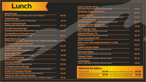 Menu, Mountain Munchies