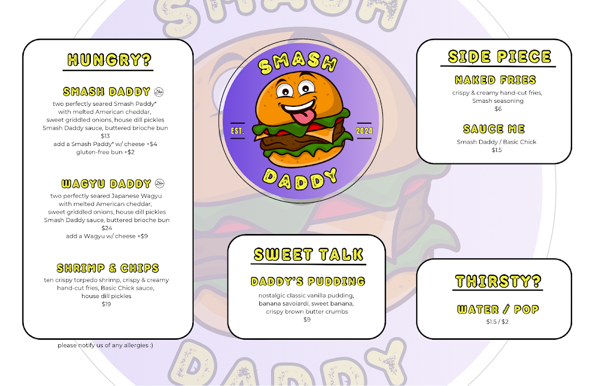 Menu, Smash Daddy - ByWard Market