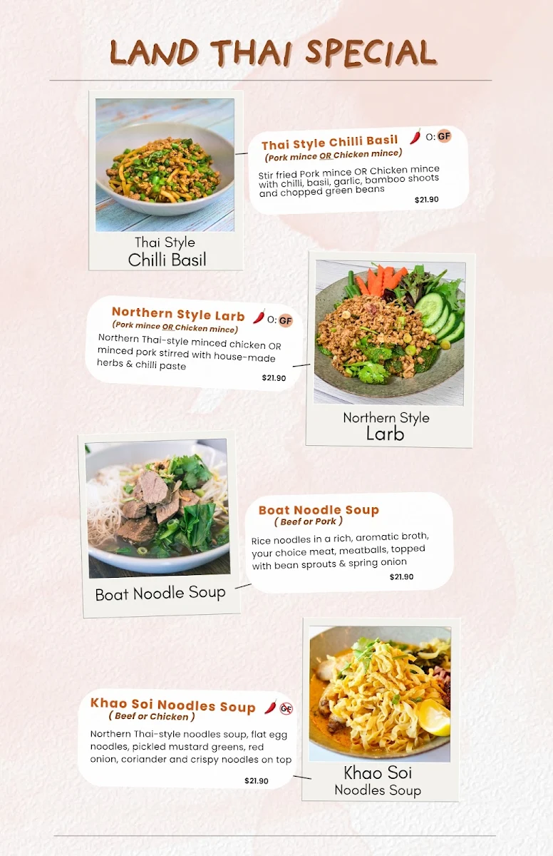 Menu, Land Thai Cuisine Newport
