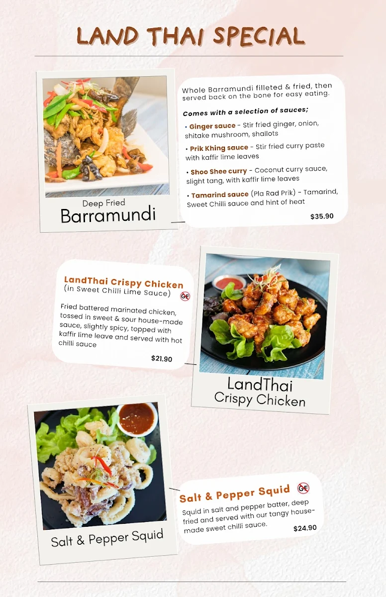 Menu, Land Thai Cuisine Newport