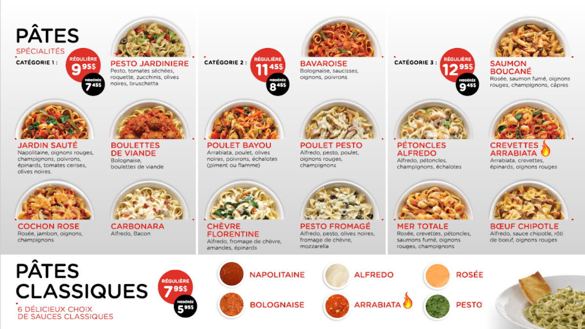 Menu, Mia Pasta - Valleyfield
