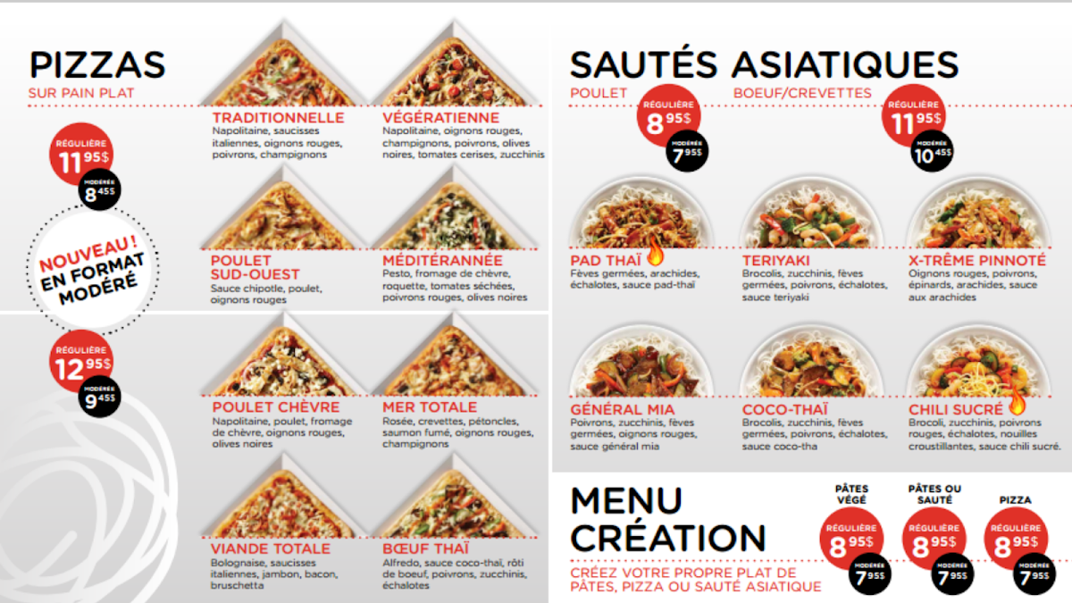 Menu, Mia Pasta - Valleyfield