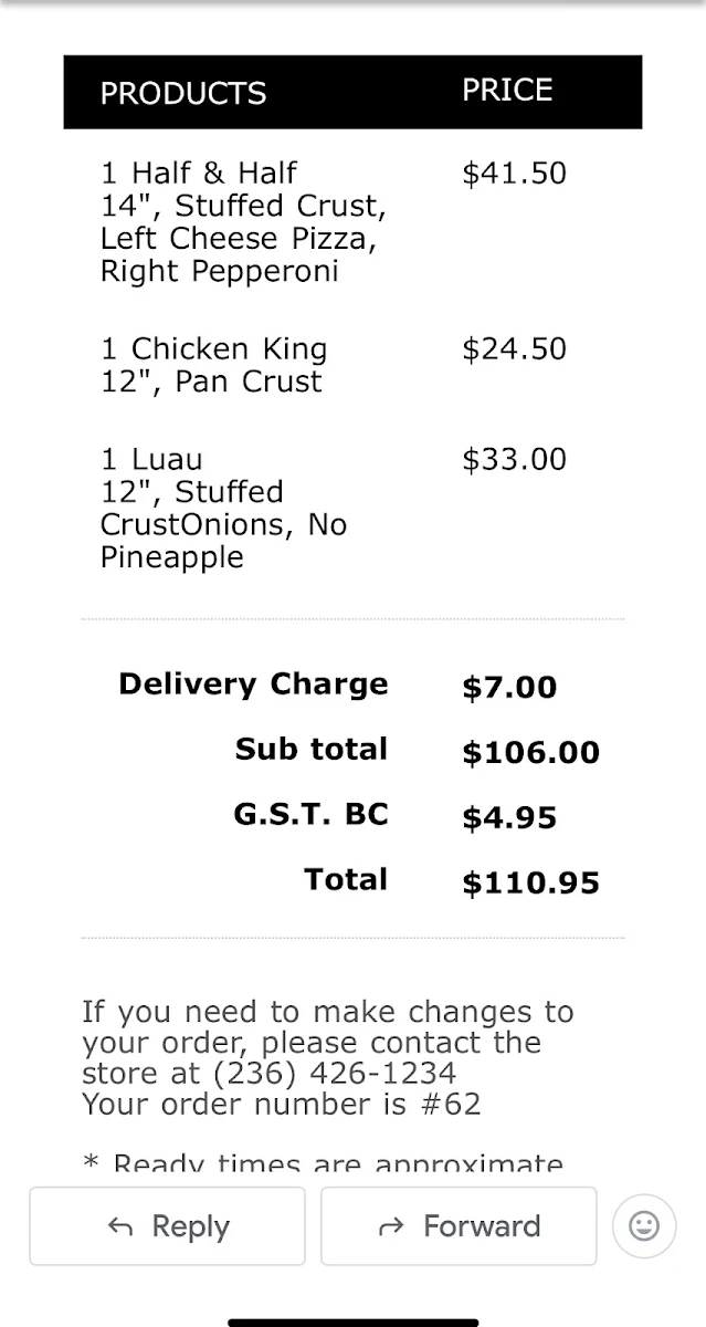 Menu, Red Tomato Pies
