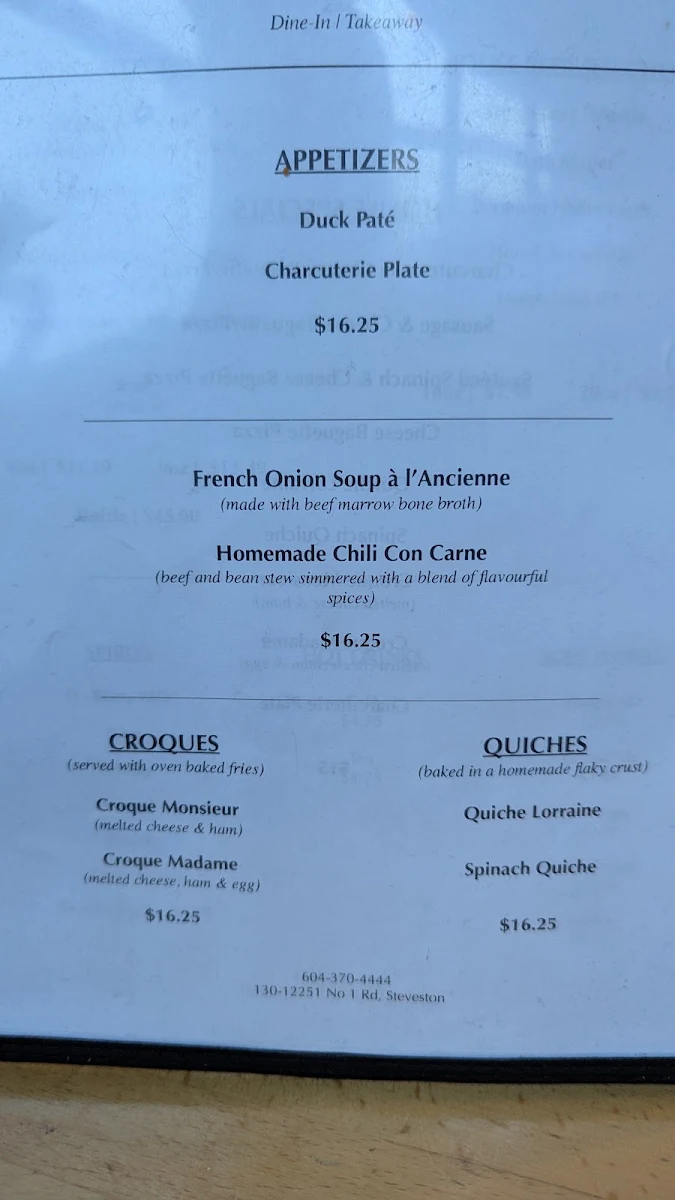 Menu, Vogue Café