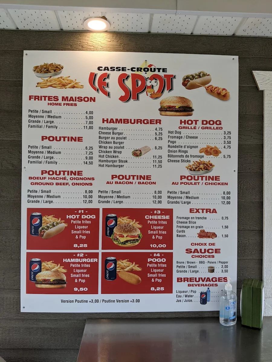 Menu, Casse-Croute Le Spot