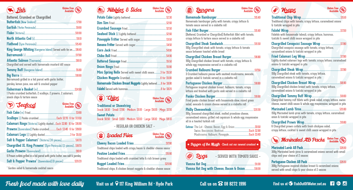 Menu, Fish Out of Water Hyde Park
