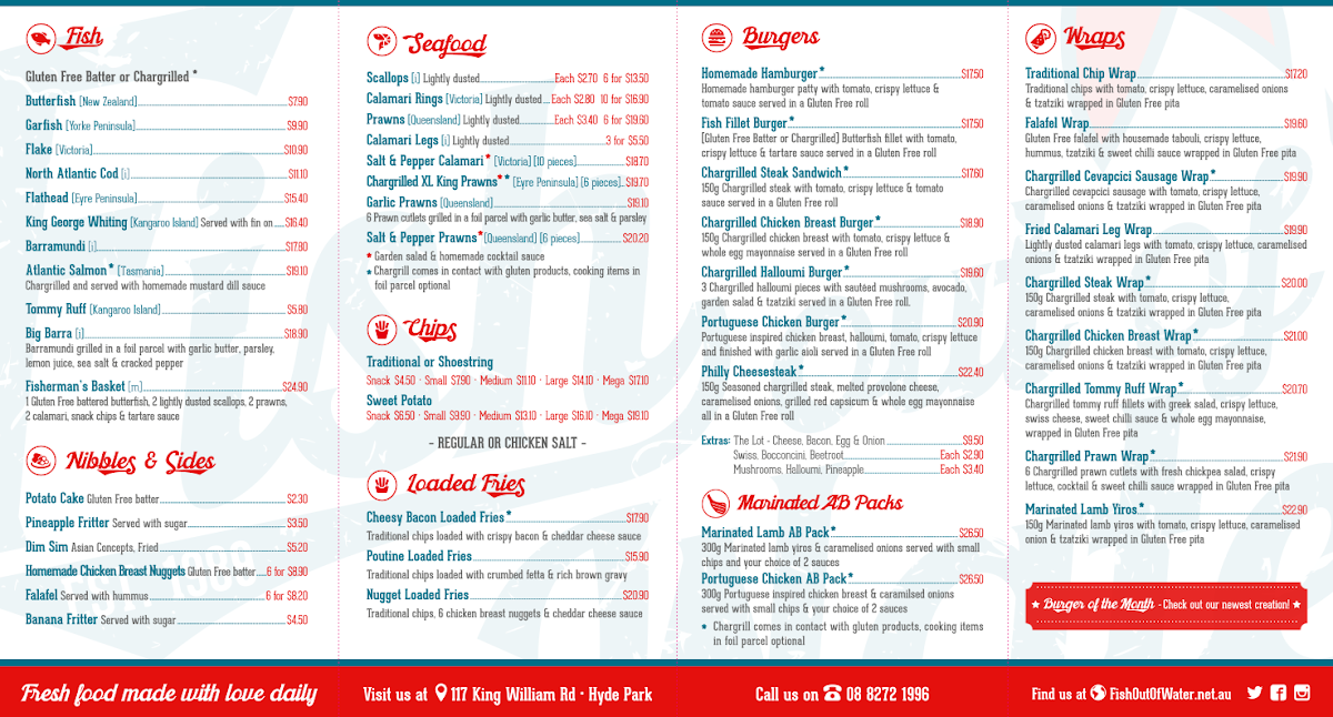 Menu, Fish Out of Water Hyde Park