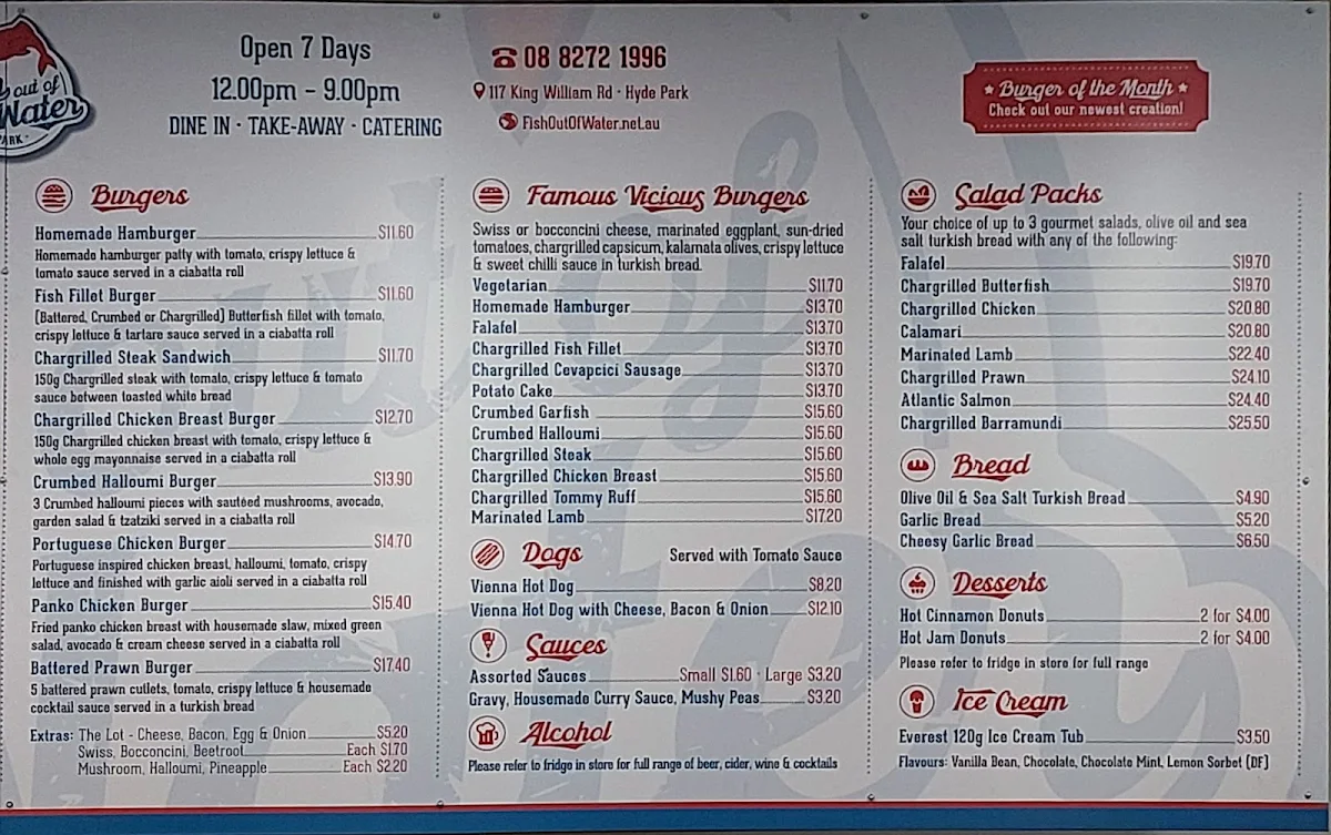 Menu, Fish Out of Water Hyde Park