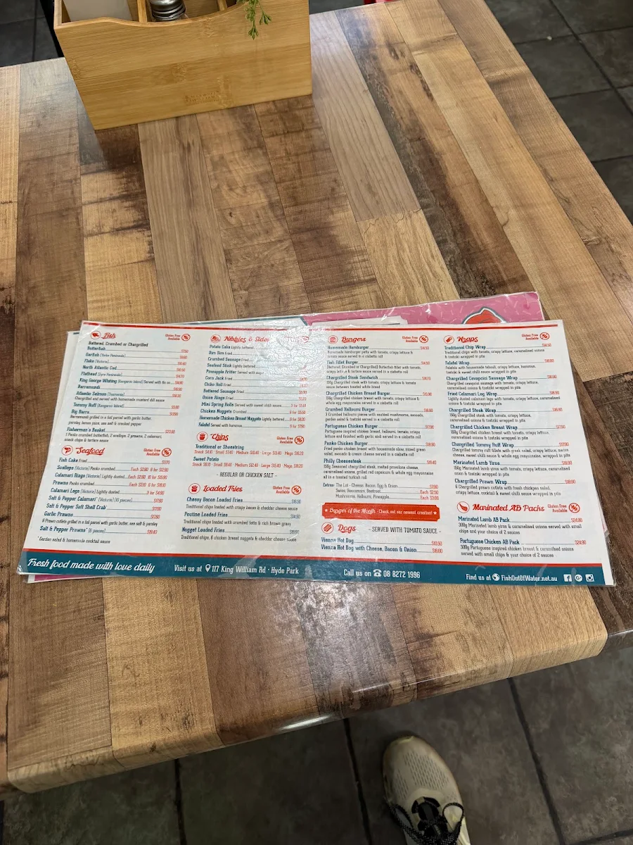 Menu, Fish Out of Water Hyde Park
