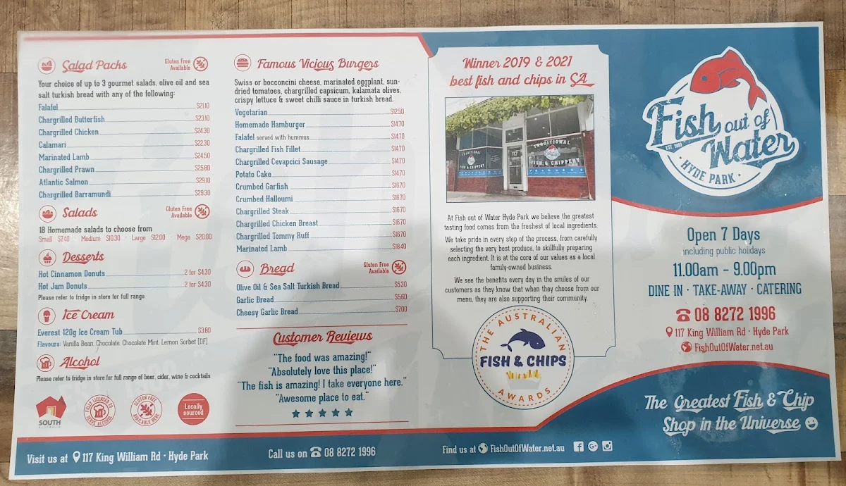 Menu, Fish Out of Water Hyde Park