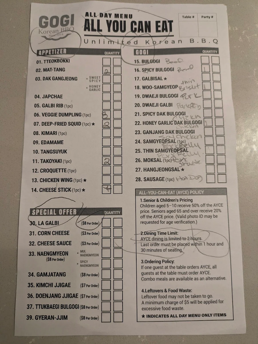 Menu, Gogi Korean BBQ - Sunridge, NE Calgary