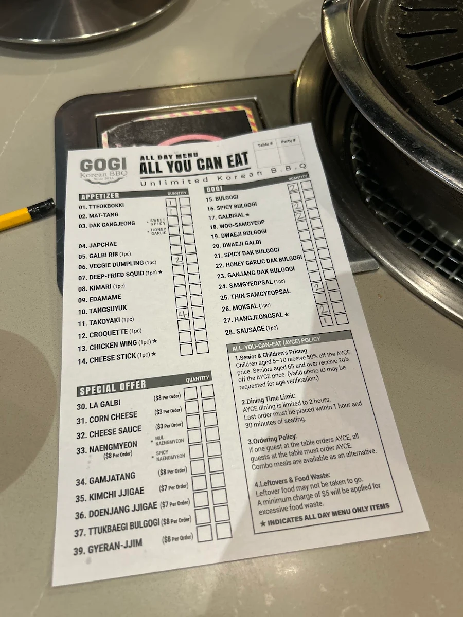 Menu, Gogi Korean BBQ - Sunridge, NE Calgary