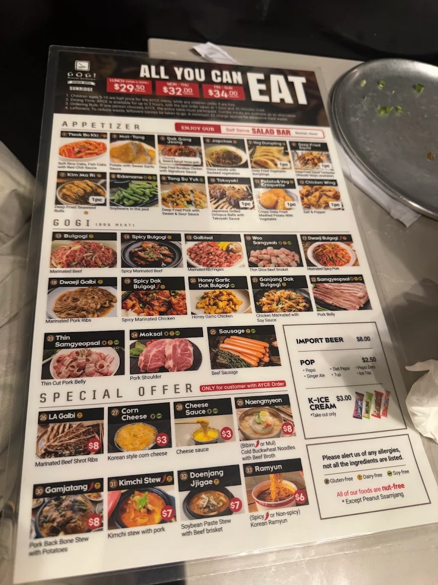 Menu, Gogi Korean BBQ - Sunridge, NE Calgary