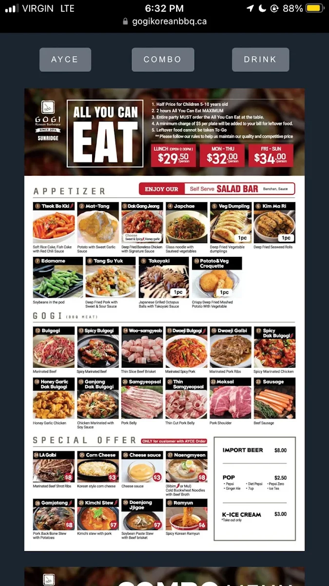 Menu, Gogi Korean BBQ - Sunridge, NE Calgary