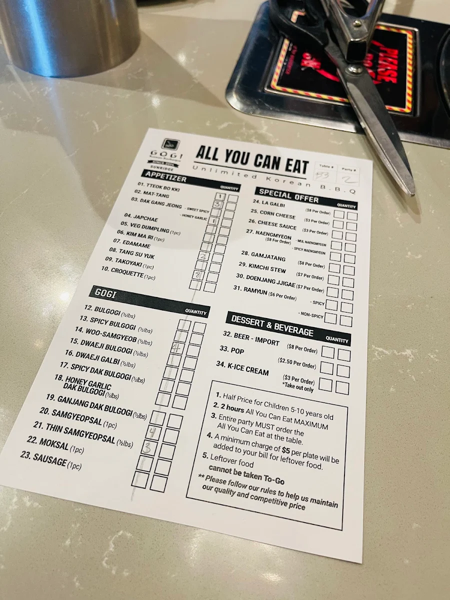 Menu, Gogi Korean BBQ - Sunridge, NE Calgary