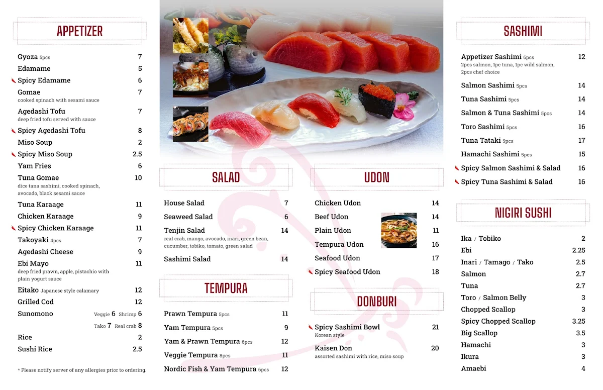 Menu, Tokyo Avenue