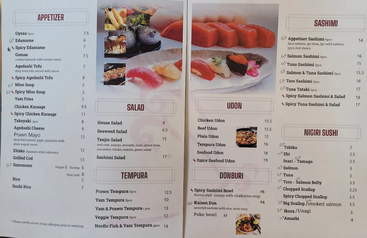Menu, Tokyo Avenue