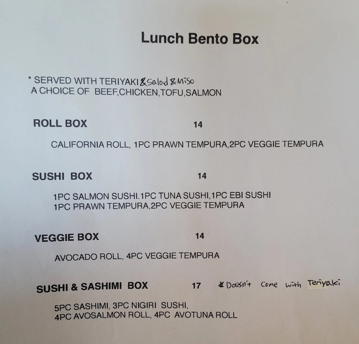 Menu, Tokyo Avenue