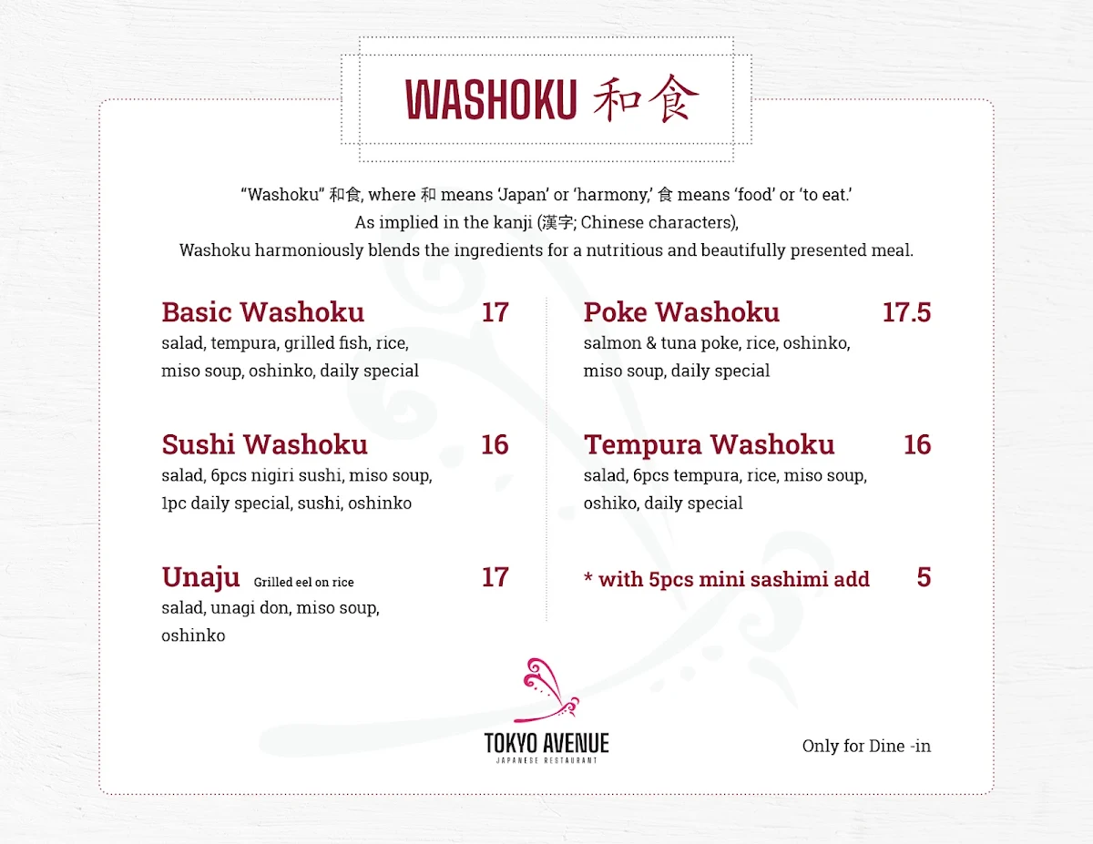 Menu, Tokyo Avenue