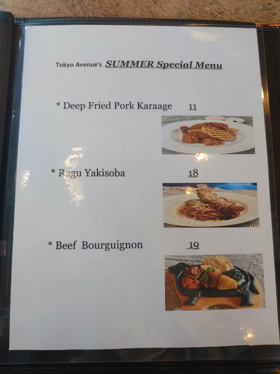 Menu, Tokyo Avenue