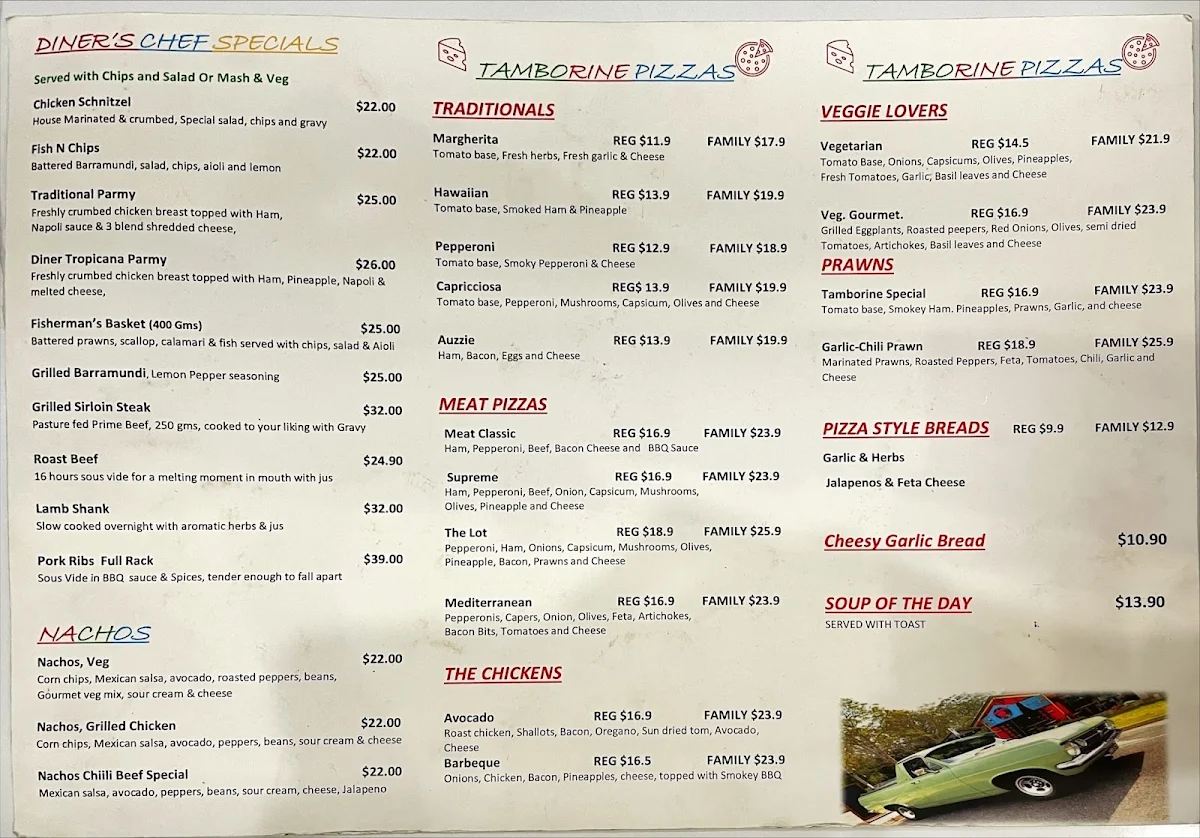 Menu, Tamborine Diner