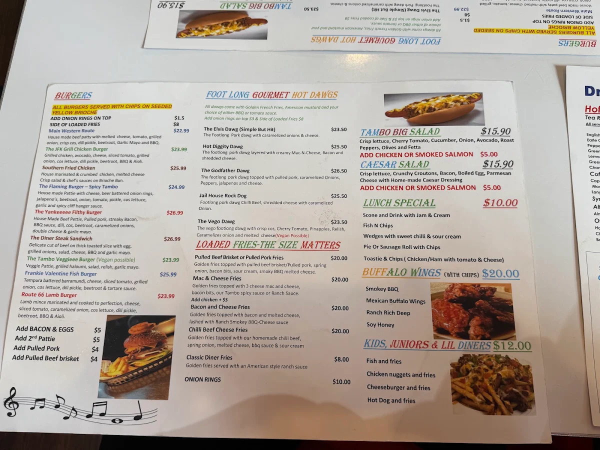 Menu, Tamborine Diner