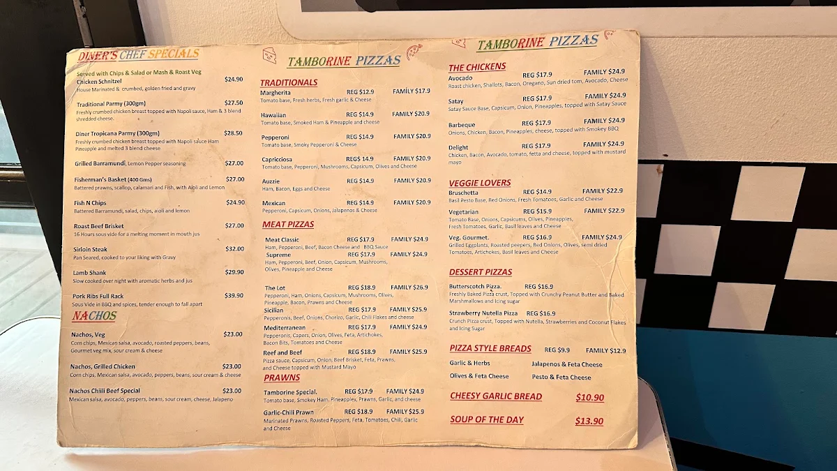 Menu, Tamborine Diner