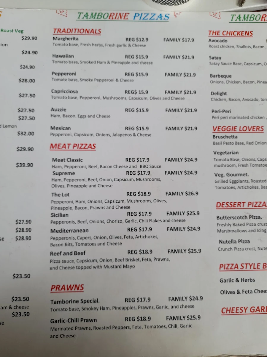 Menu, Tamborine Diner