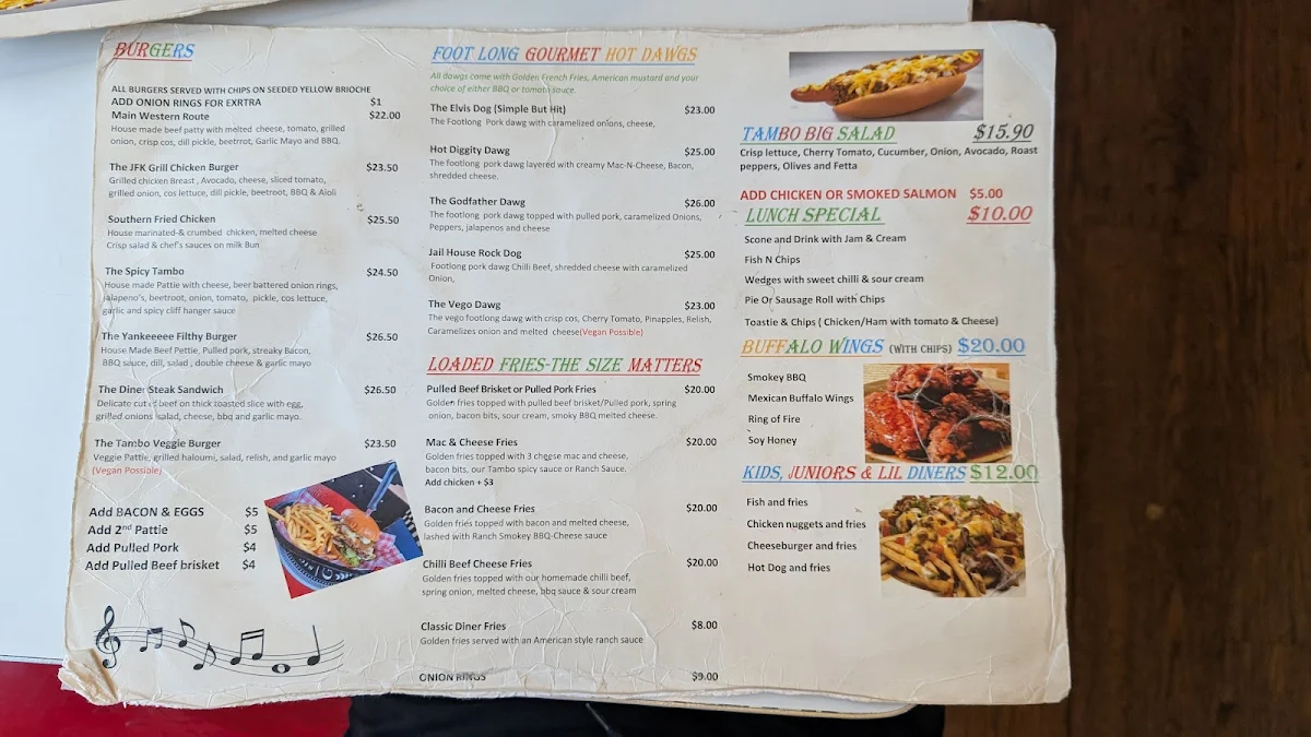 Menu, Tamborine Diner